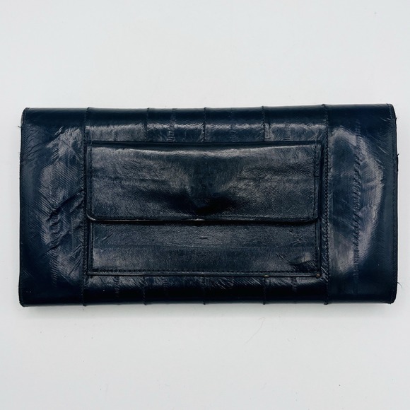 Vintage Navy Blue Eel Skin TriFold Wallet Checkbook Cards Coins Korea - Picture 2 of 11